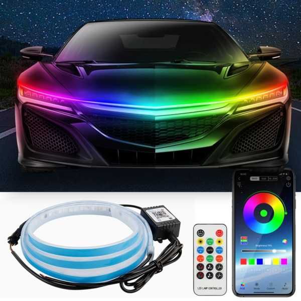 150 см 180 см RGB LED Диодна лента за преден капак, мобилно приложение