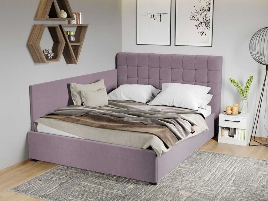 Pat Tapitat colt Rivo Mov deschis somiera rabatabila + lada depozitare