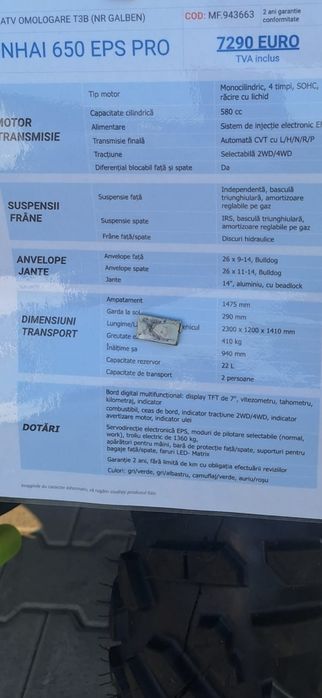 Vând atv linhai de 650