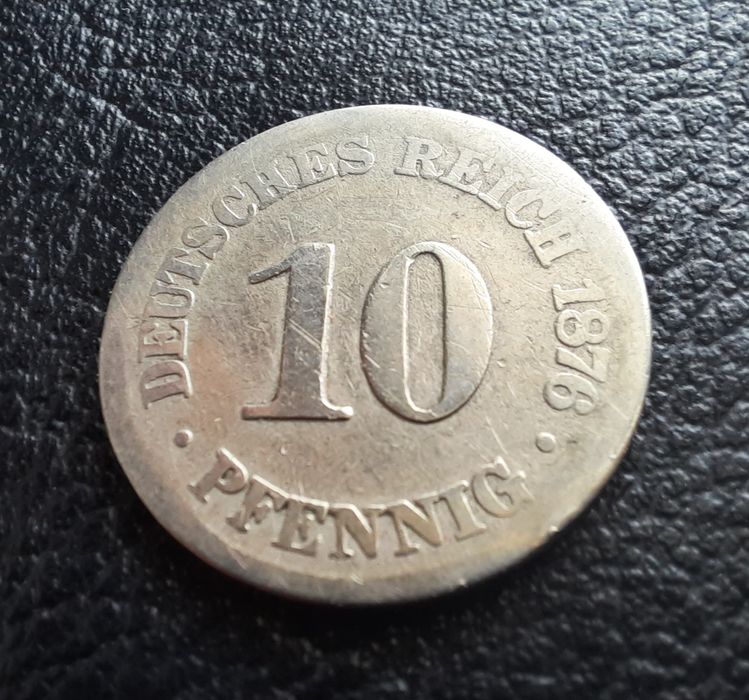 Стара монета 10 пфенига 1876 г. буква В -Германия-150 годишна  !
