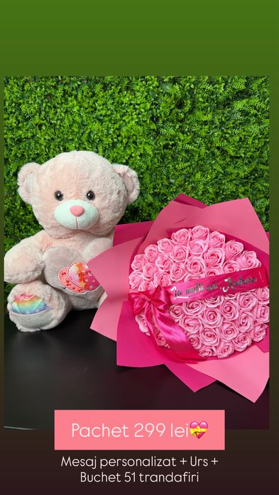 Cadou de craciun pentru iubita buchet trandafiri de sapun urs de plus