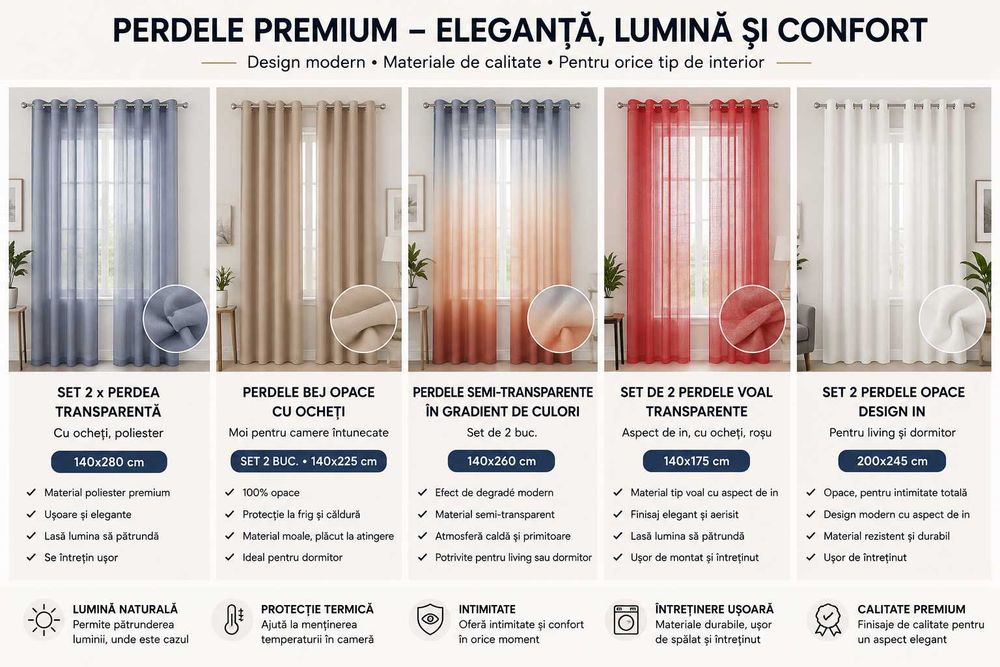 Draperii si perdele premium - Modele noi, stoc LIMITAT - preturi bune. Branduri premium precum Deconovo, Pony Dance