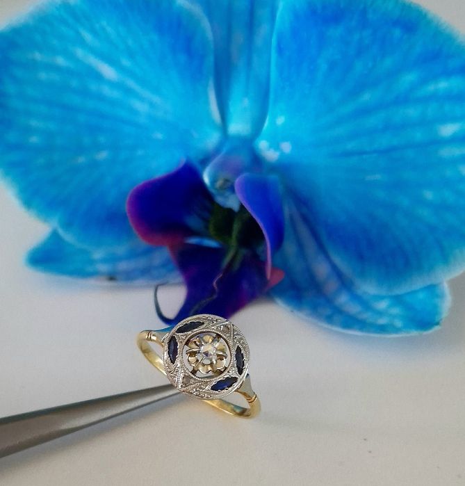 Inel Art Deco din aur de 18K si diamante naturale