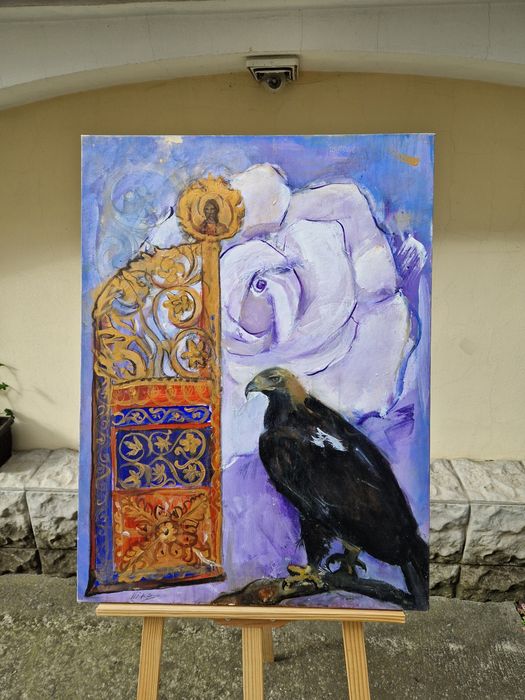 Прекрасна антикварна картина масло върху платно