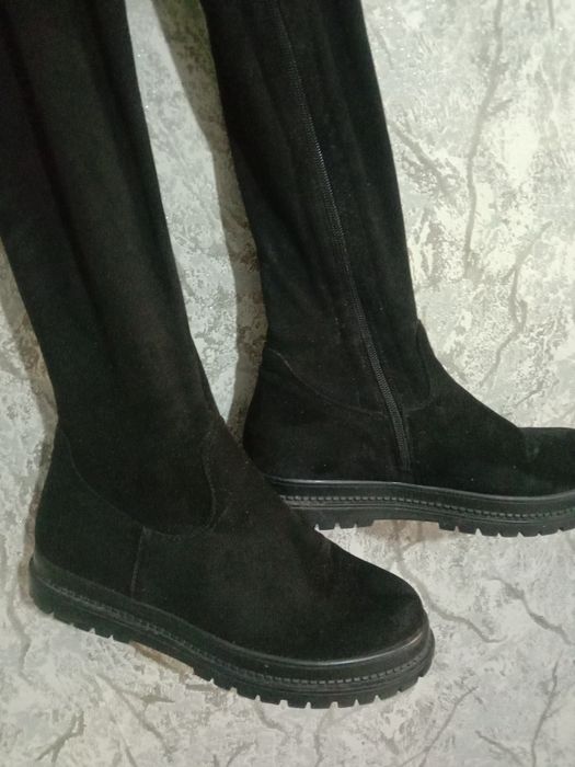 Сапоги черные натуральная замша
