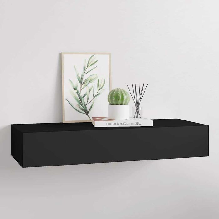 Raft de perete cu sertar 60x23,5x10 cm, MDF negru VidaXL