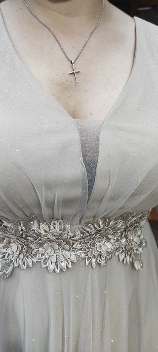 Rochie lunga bej cu sclipici in degrade