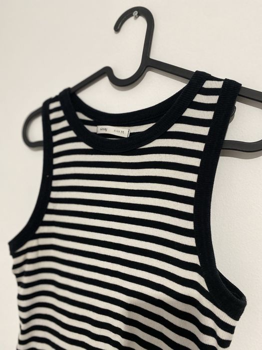 Rochie bumbac alb/negru ripsată