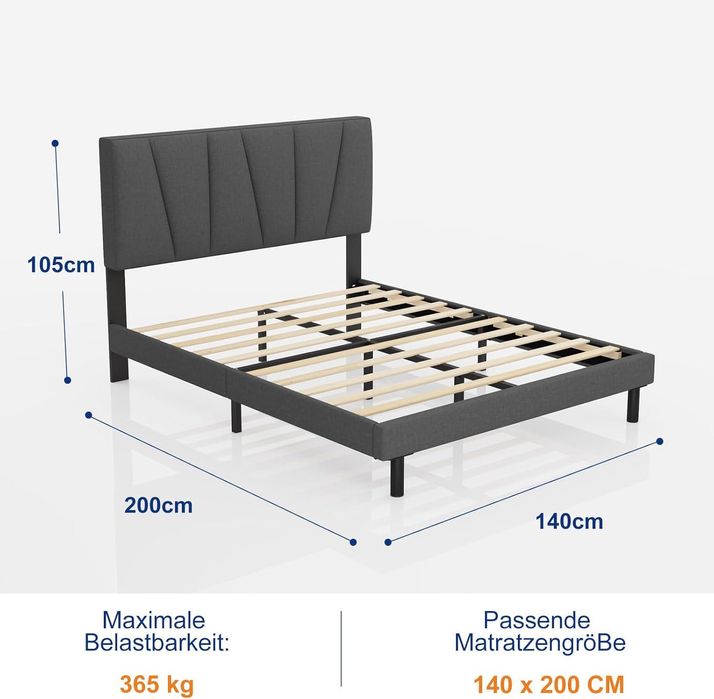 Pat elegant 140x200 cu somiera, tetiera de calitate, nou