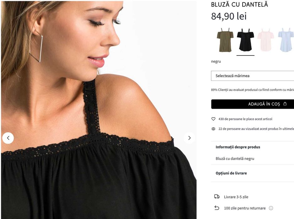 Bluză umeri goi și bretele dantela, nou cu eticheta, S și M, vâscoză