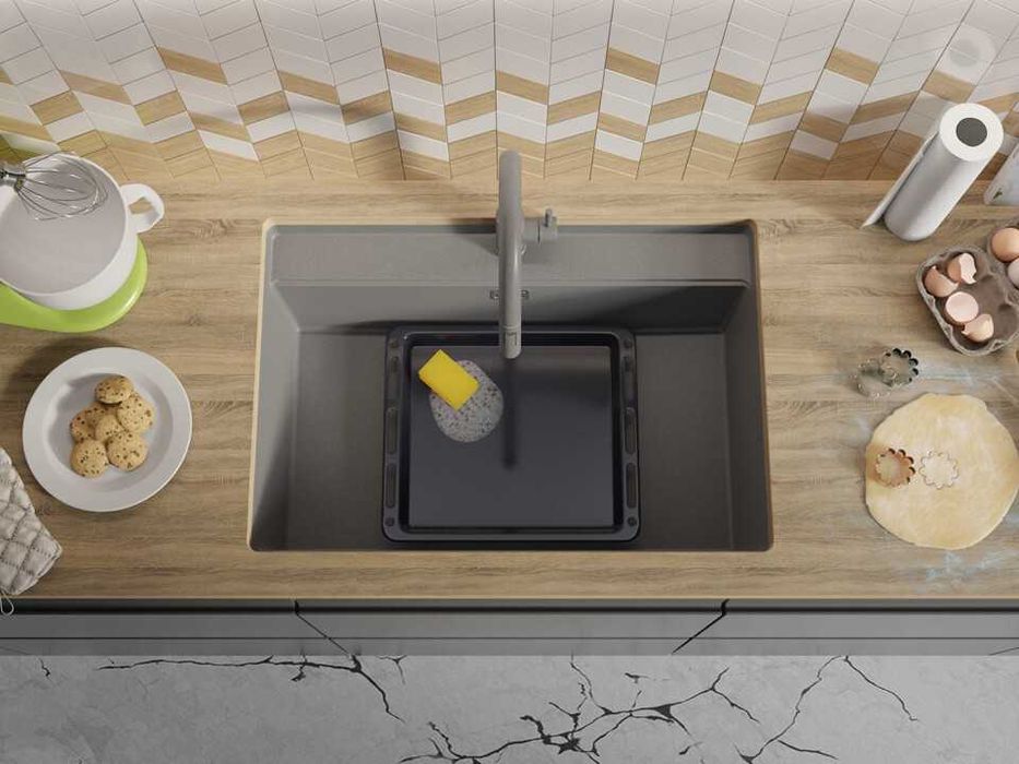 Сива кухненска мивка за вграждане под плот Берген 80 Low 760x530 мм