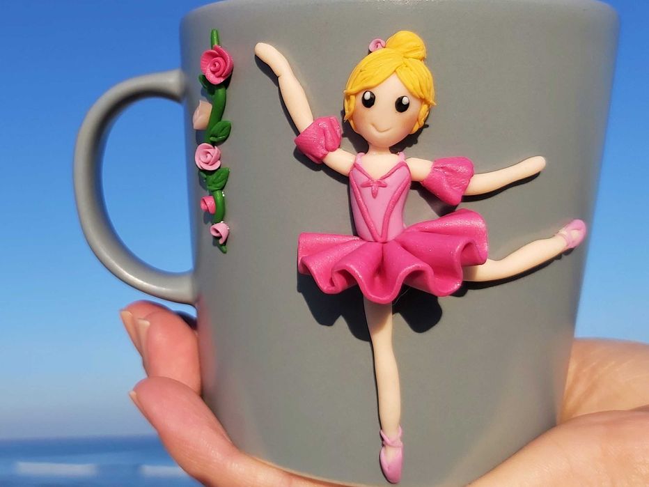 Cana cadou pentru fetite balerina din fimo handmade
