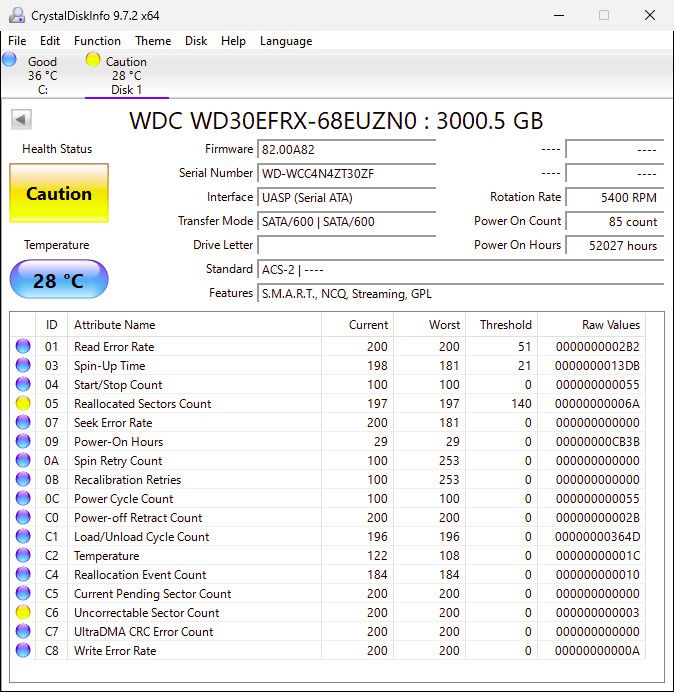 3 x HDD 3TB/2TB/1TB (WD Red WD30EFRX / Seagate) cu sectoare realocate
