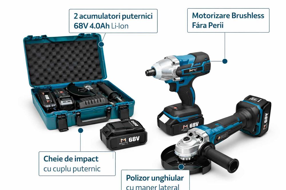 Set Scule 2 in 1 Matrix Max 68V Cheie Impact + Polizor Unghiular
