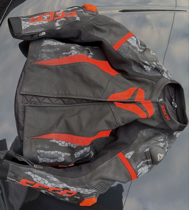 Geaca moto piele SECA SRS II negru/rosu/camo