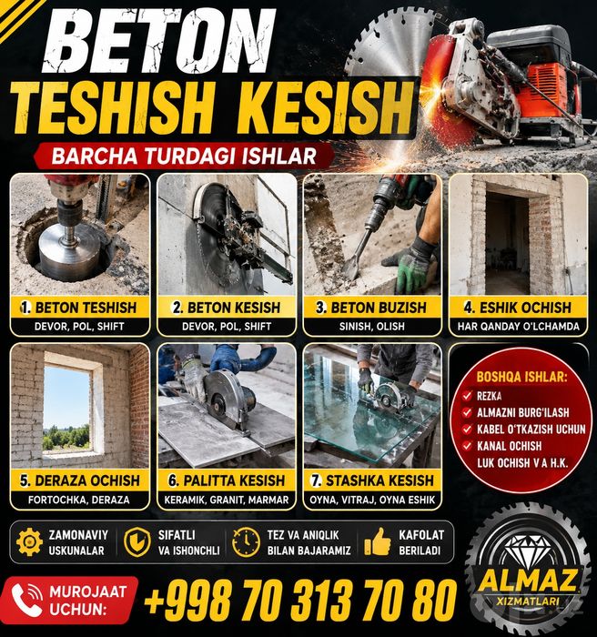 Bet on kesish eshik deraza fortichka ochish xizmatlari