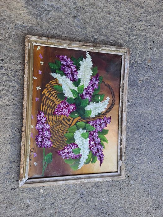 tablou vechi pictura pe panza 44/33 cm semnat V Stupariu