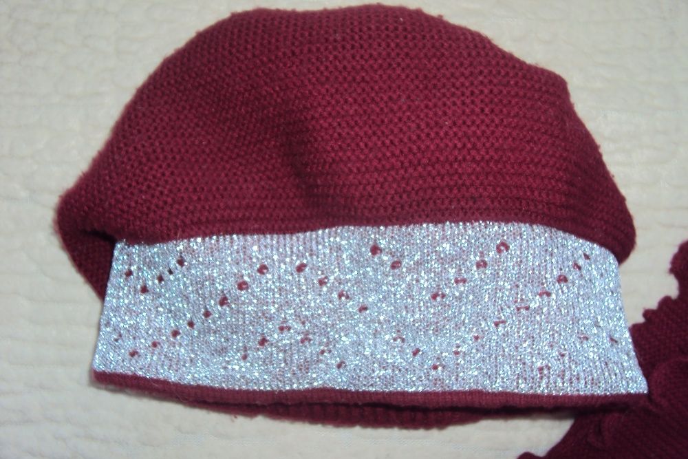 Берет +шарф. Бордовый цвет