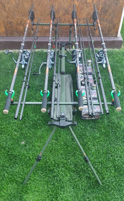 Set Crap,4 Lansete Carbon 3,90m,4 Mulinete Tambur 14000 Metalic,12 Rulmenți,Rod Pod+4 Senzori+4 Swingere + Fir