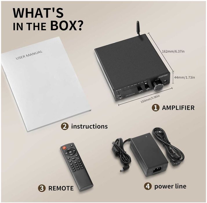 HiFi Amplifier, 2000W Mini HiFi Amplifier, 2.0 Channel 100W*2 Bluetooth 5.3 Stereo Audio Amplifier with TPA3116 Chip