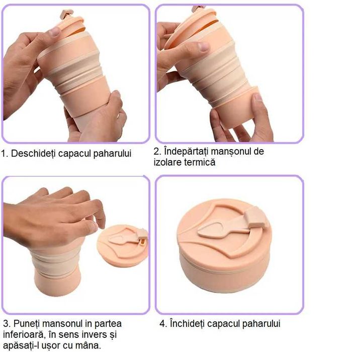 Pahare silicon, reutilizabile si pliabile, 350ml, 6-13.5cm, camping