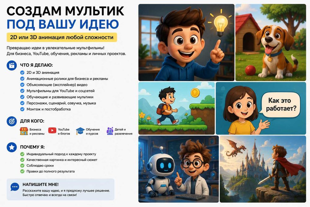 Создам мультик или анимационный ролик под вашу идею