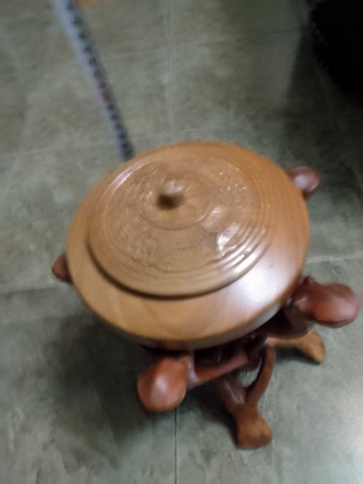 Кошница за пикник,дървена захарница на уплетена стойка