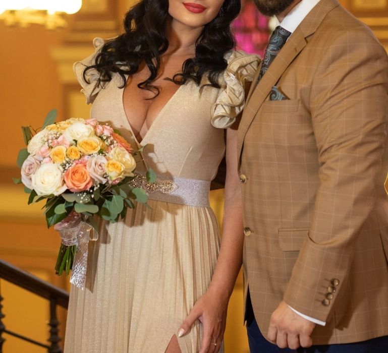 Rochie cununie civila crem-gold