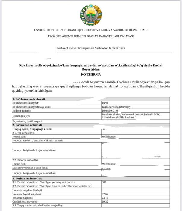 Продаю свой участок  (20х30) на против парка Янги Узбекисна 300 метров