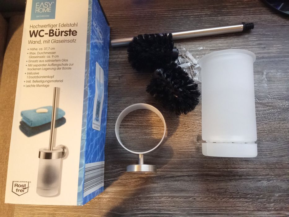 Perie wc , sticlă satinată+metal negru