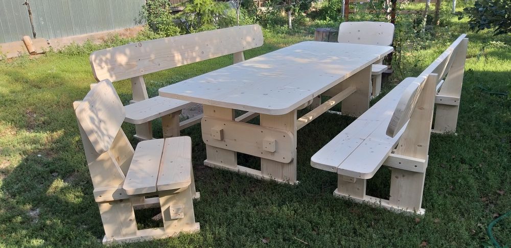 Set masa lemn masiv cu 2 canapele /2 scaune pt terasa/ foisor/ gradina