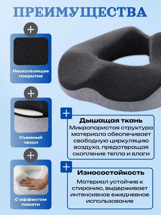 Ортопедическая подушка на сиденье для авто/офиса с эф памяти. Съем чех