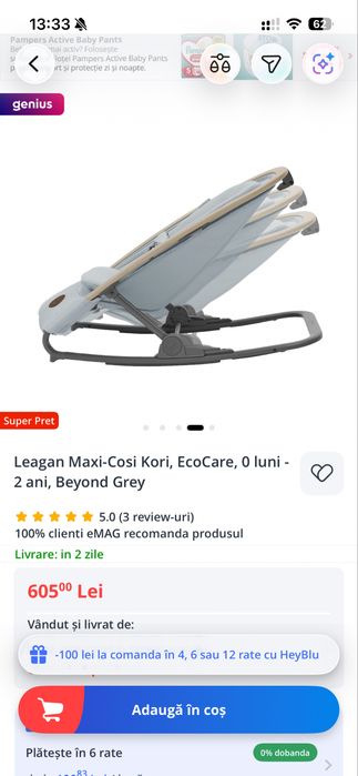 Balansoar Leagăn Maxi-Cosi Kori, 0-2 ani, Gri