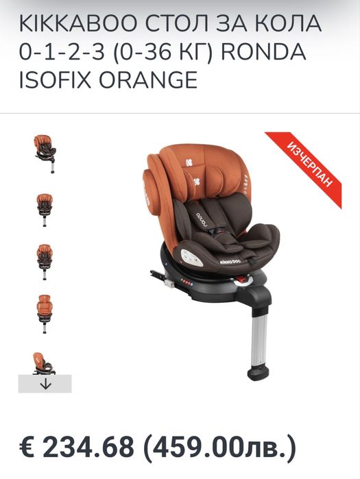 Kikka boo стол за кола модел Ronda isofix