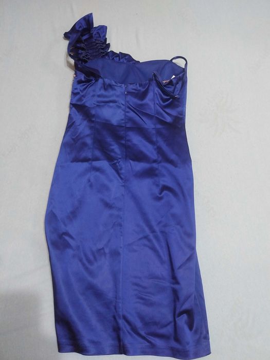 Rochie Elegantă de Ocazie Albastru Regal – Asimetrică pe un Umăr, Satin cu Pietre Strălucitoare, Mărimea 38