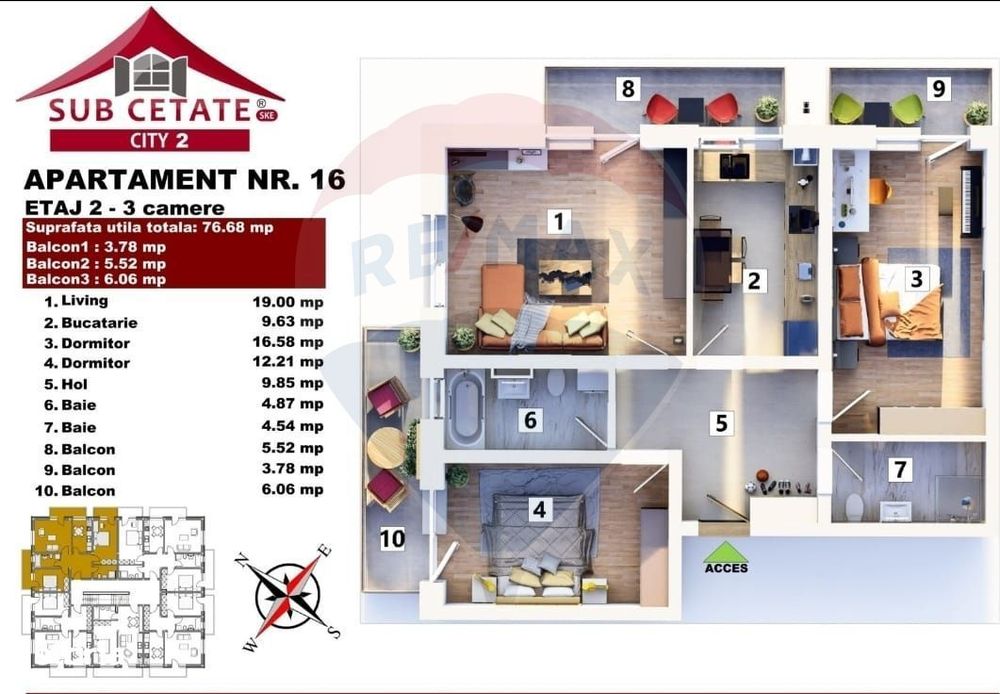 Apartament 3 Camere de Vânzare în Subcetate City 2, Sânpetru, Brașov