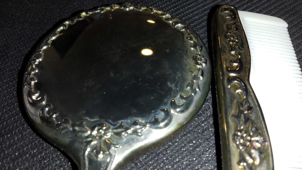 Set obiecte de toaleta Vintage, Silver plated, stil Art Nouveau