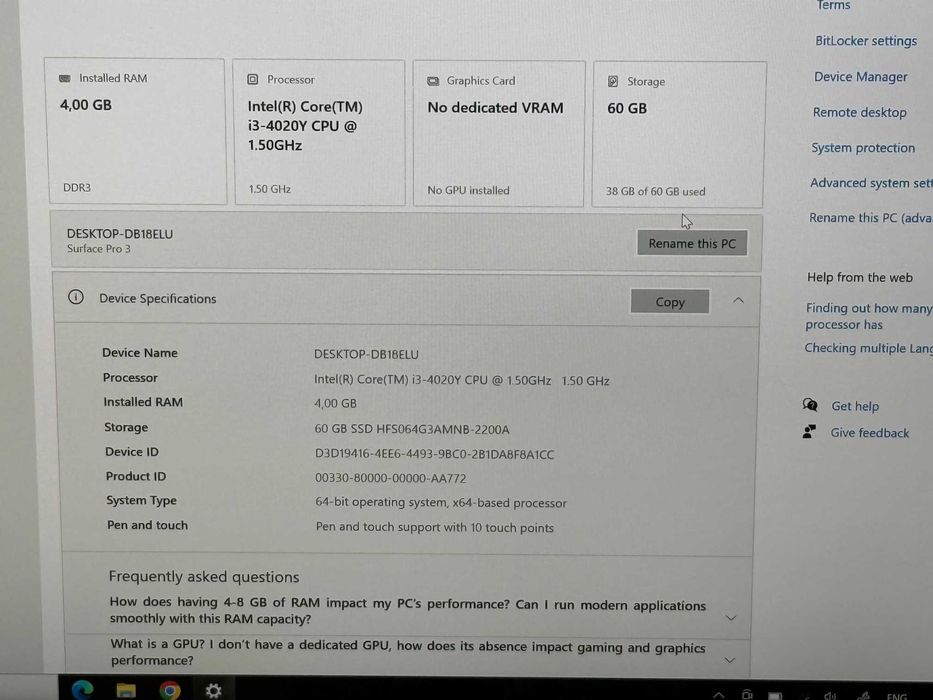 Microsoft Surface Pro 3 i3-4020Y/4RAM/64SSD/Intel HD/2K QHD Touch