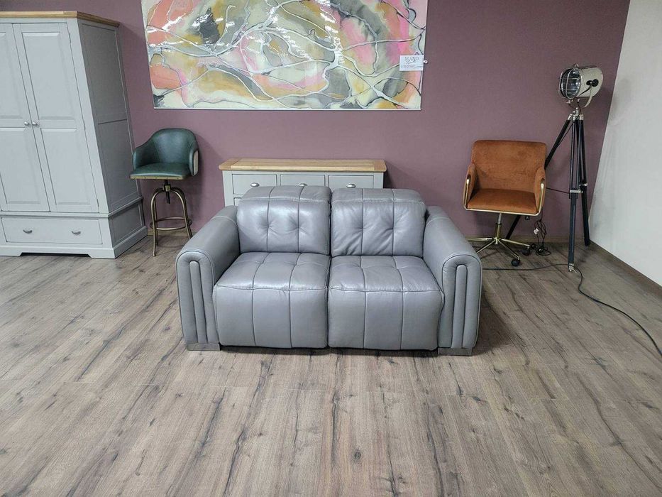 Сив кожен диван двойка с електрически релакс механизъм "Alessio"