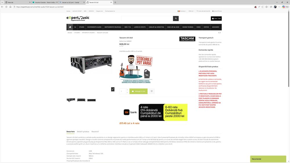 Interfață audio profesionala Tascam US 2x2