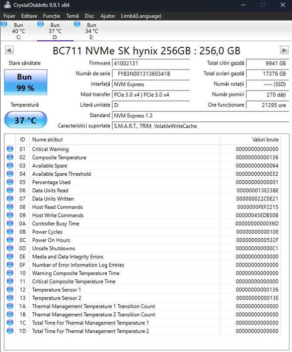 SSD, SK hynix NVMe 2230 Gen3x4 256GB