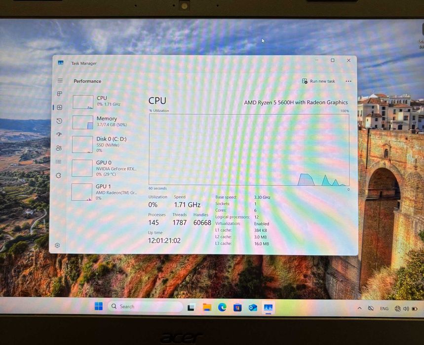 Геймърски лаптоп ACER Nitro 5, AMD Ryzen 5 5600H, RTX 3060, 16GB ram