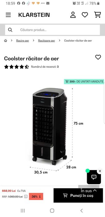 Răcitor de aer, Maxfresh, ventilator, 4 în 1, 6 l, 65 W ...