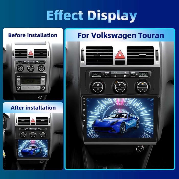 Мултимедия, Двоен дин, за VW Touran, Андроид, 2 DIN, volkswagen, 10”, навигация, Android, Touran, CARPLAY, WAZE