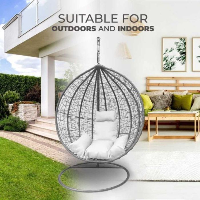 Луксозна градинска люлка тип гнездо бяла и сива