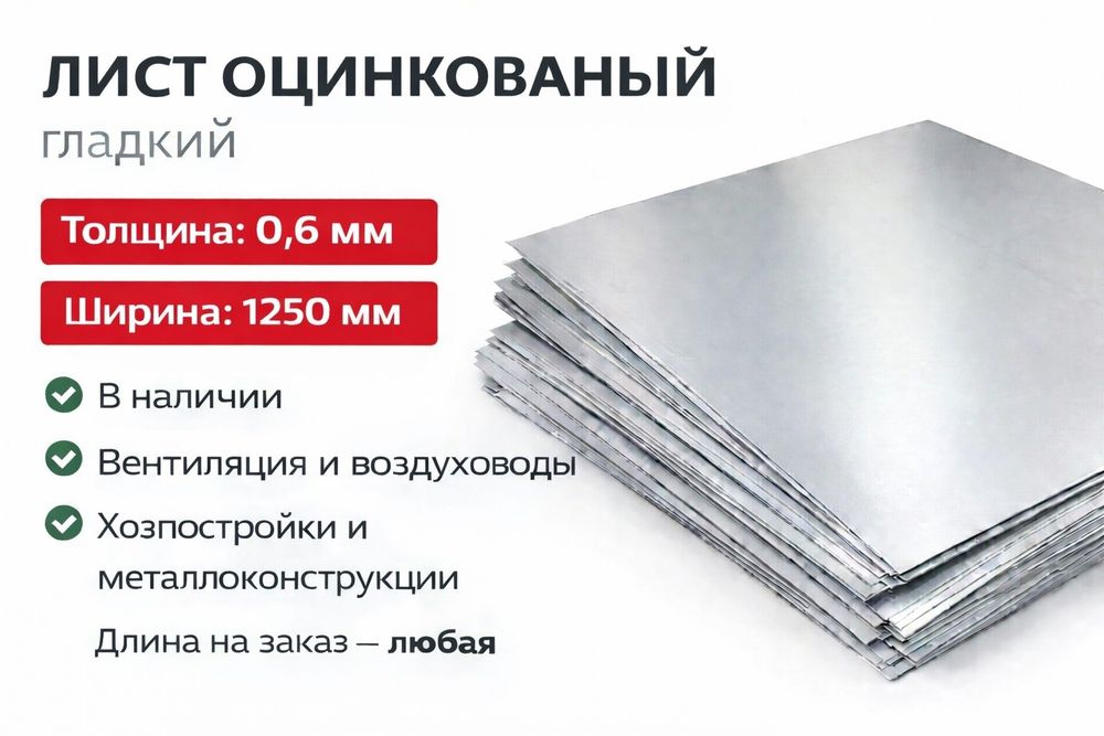 Гладкий лист и профнастил оцинкованный 0,6мм., длина на заказ