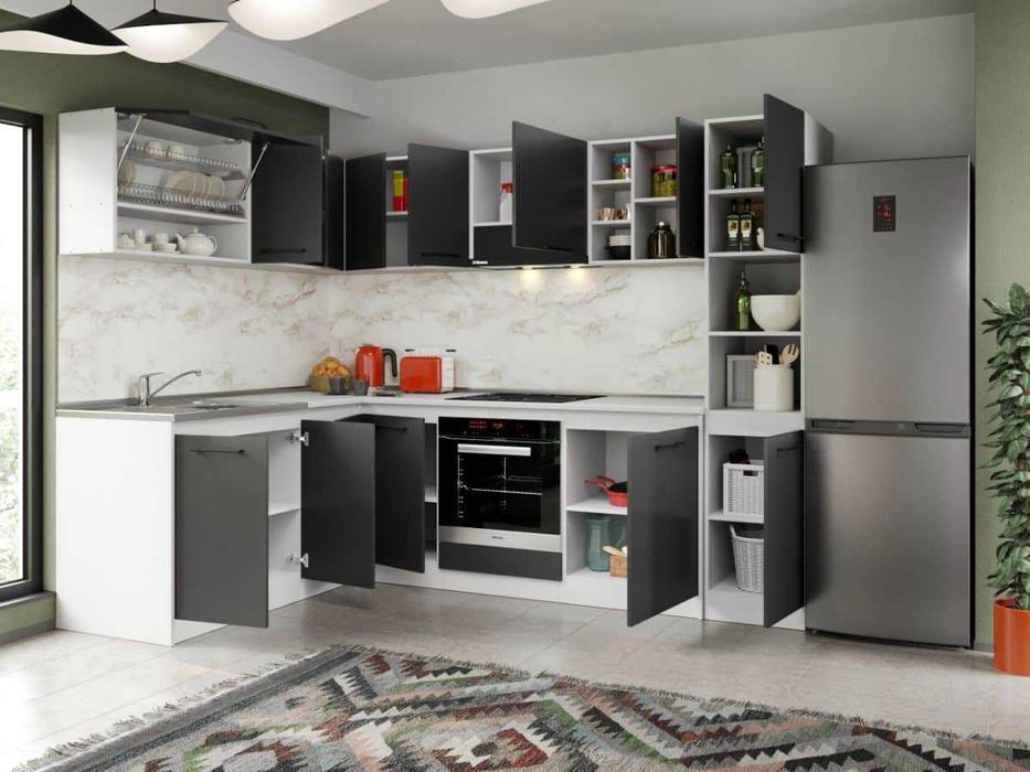 Set Mobila Bucatarie Colt Mina Grafit 180*260 Gri Antracit – C85