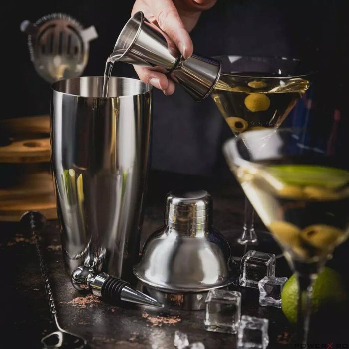Set barman pentru bauturi, cocktailuri, shaker, 12 elemente, argintiu,
