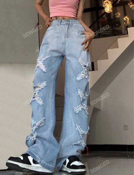 Blugi denim rupti in X Shein