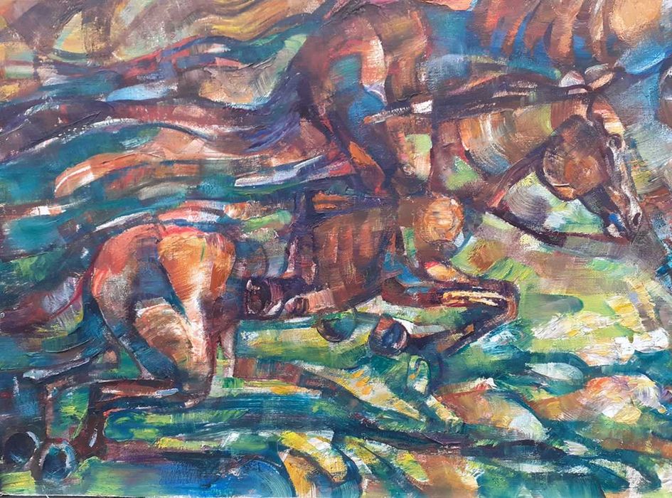 Tablou vechi -  cai - semnat CM ( Corneliu Michailescu)